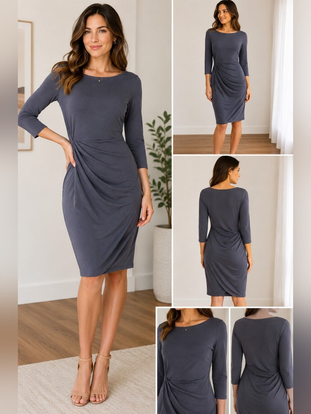 James Perse Ruched Long Sleeve T-Shirt Dress Charcoal Gray Size 3 Large USA